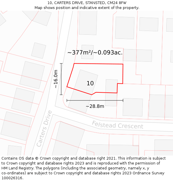 10, CARTERS DRIVE, STANSTED, CM24 8FW: Plot and title map