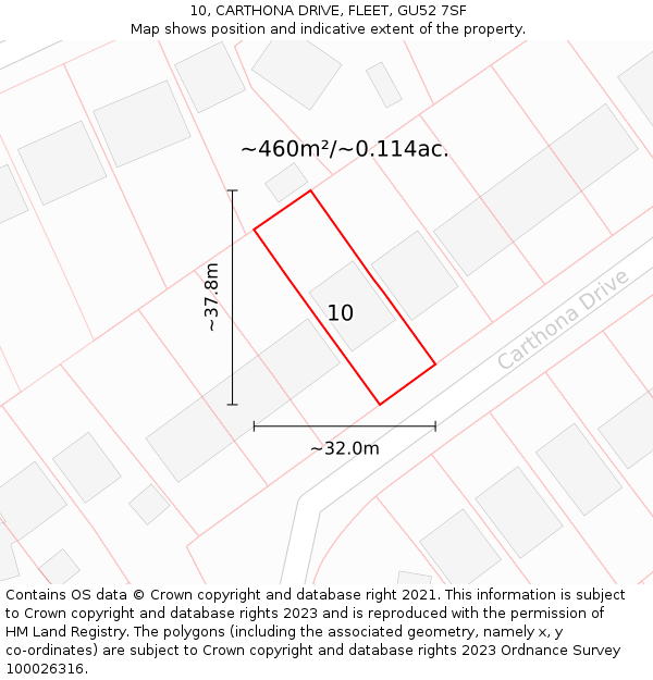 10, CARTHONA DRIVE, FLEET, GU52 7SF: Plot and title map