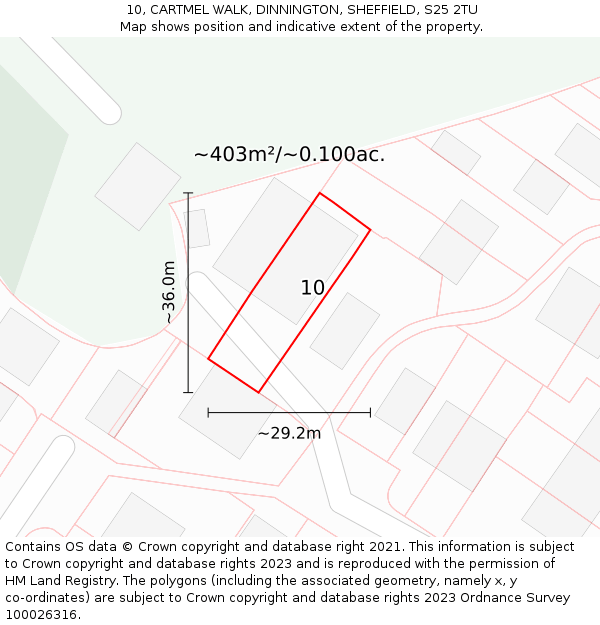 10, CARTMEL WALK, DINNINGTON, SHEFFIELD, S25 2TU: Plot and title map