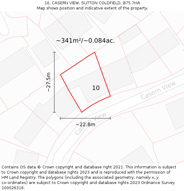 10, CASERN VIEW, SUTTON COLDFIELD, B75 7HA: Plot and title map