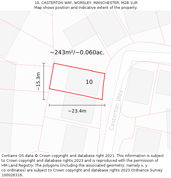 10, CASTERTON WAY, WORSLEY, MANCHESTER, M28 1UR: Plot and title map