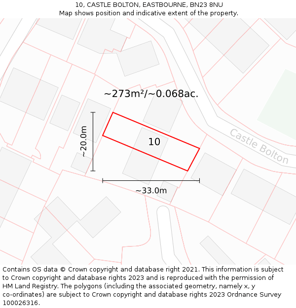 10, CASTLE BOLTON, EASTBOURNE, BN23 8NU: Plot and title map