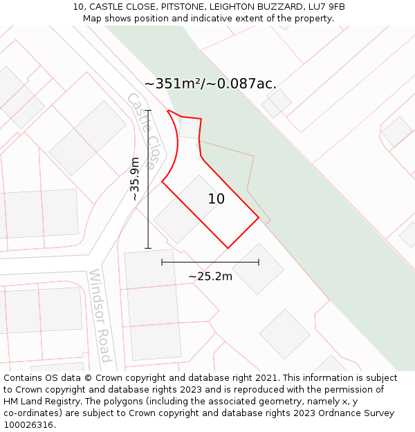 10, CASTLE CLOSE, PITSTONE, LEIGHTON BUZZARD, LU7 9FB: Plot and title map