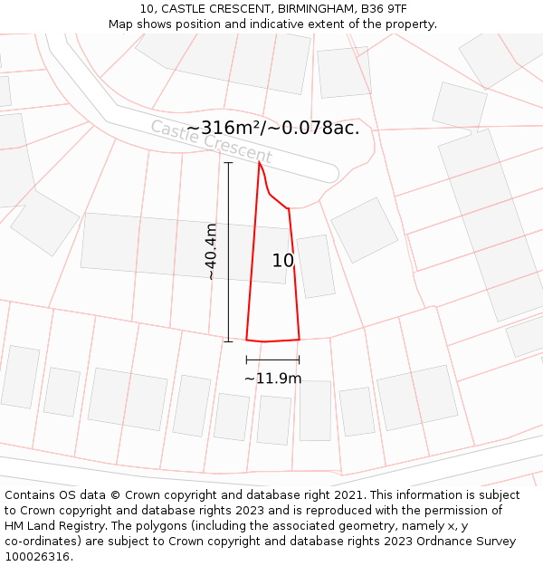10, CASTLE CRESCENT, BIRMINGHAM, B36 9TF: Plot and title map