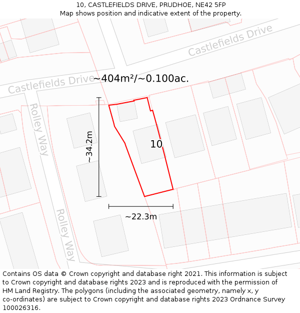 10, CASTLEFIELDS DRIVE, PRUDHOE, NE42 5FP: Plot and title map