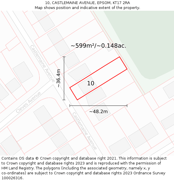 10, CASTLEMAINE AVENUE, EPSOM, KT17 2RA: Plot and title map