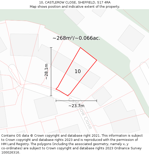 10, CASTLEROW CLOSE, SHEFFIELD, S17 4RA: Plot and title map