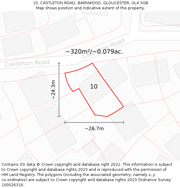 10, CASTLETON ROAD, BARNWOOD, GLOUCESTER, GL4 3GB: Plot and title map