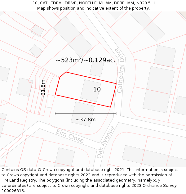 10, CATHEDRAL DRIVE, NORTH ELMHAM, DEREHAM, NR20 5JH: Plot and title map