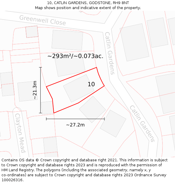 10, CATLIN GARDENS, GODSTONE, RH9 8NT: Plot and title map