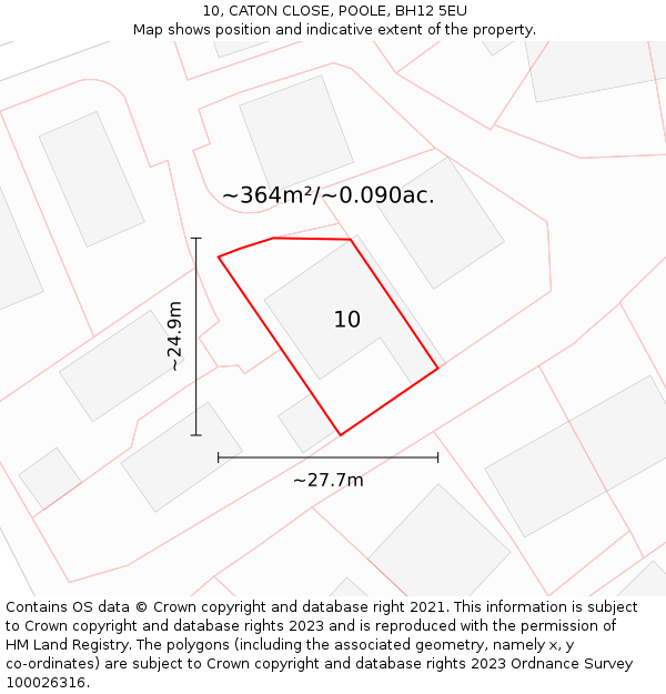 10, CATON CLOSE, POOLE, BH12 5EU: Plot and title map