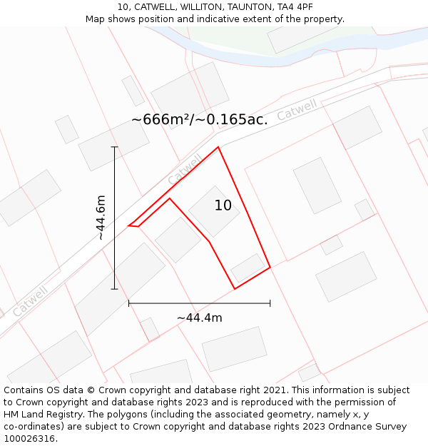 10, CATWELL, WILLITON, TAUNTON, TA4 4PF: Plot and title map