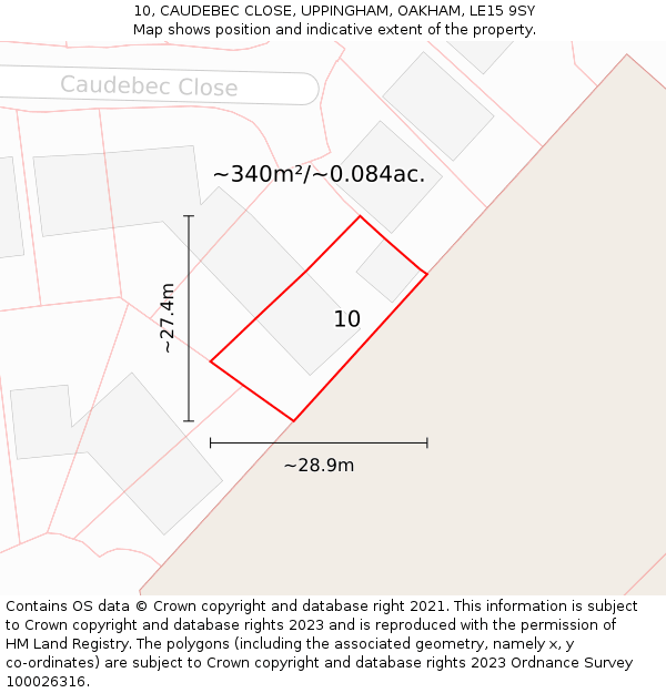 10, CAUDEBEC CLOSE, UPPINGHAM, OAKHAM, LE15 9SY: Plot and title map