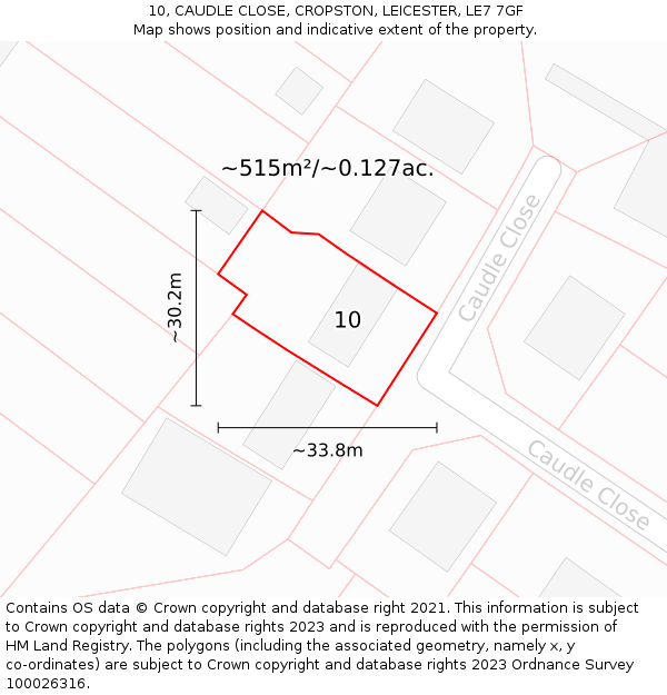10, CAUDLE CLOSE, CROPSTON, LEICESTER, LE7 7GF: Plot and title map