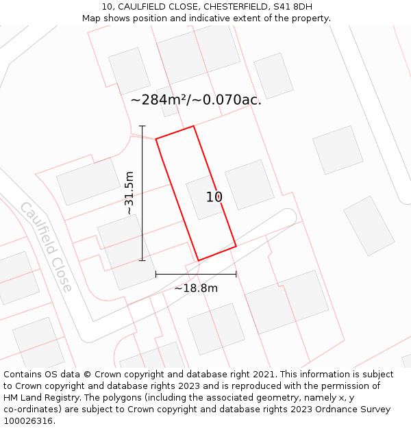 10, CAULFIELD CLOSE, CHESTERFIELD, S41 8DH: Plot and title map
