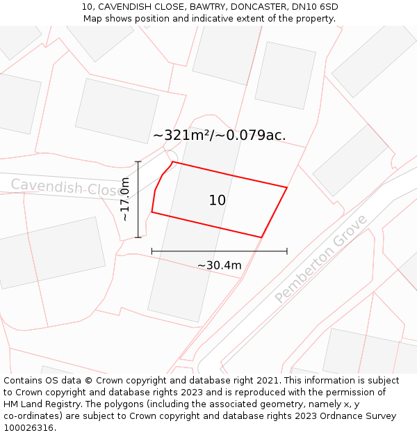 10, CAVENDISH CLOSE, BAWTRY, DONCASTER, DN10 6SD: Plot and title map
