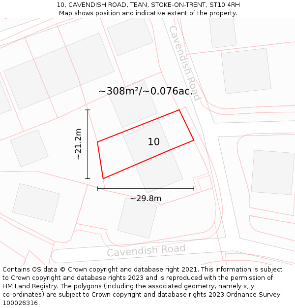 10, CAVENDISH ROAD, TEAN, STOKE-ON-TRENT, ST10 4RH: Plot and title map