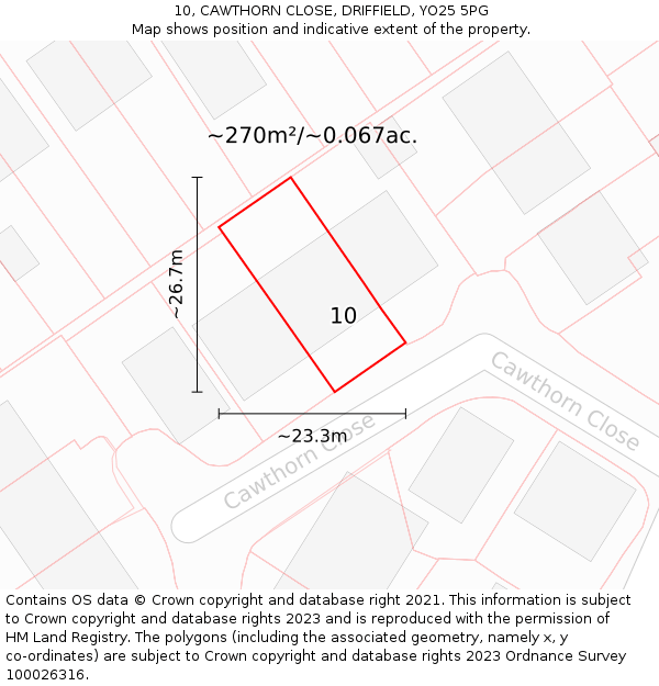 10, CAWTHORN CLOSE, DRIFFIELD, YO25 5PG: Plot and title map