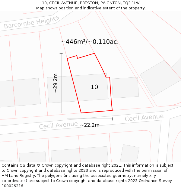 10, CECIL AVENUE, PRESTON, PAIGNTON, TQ3 1LW: Plot and title map