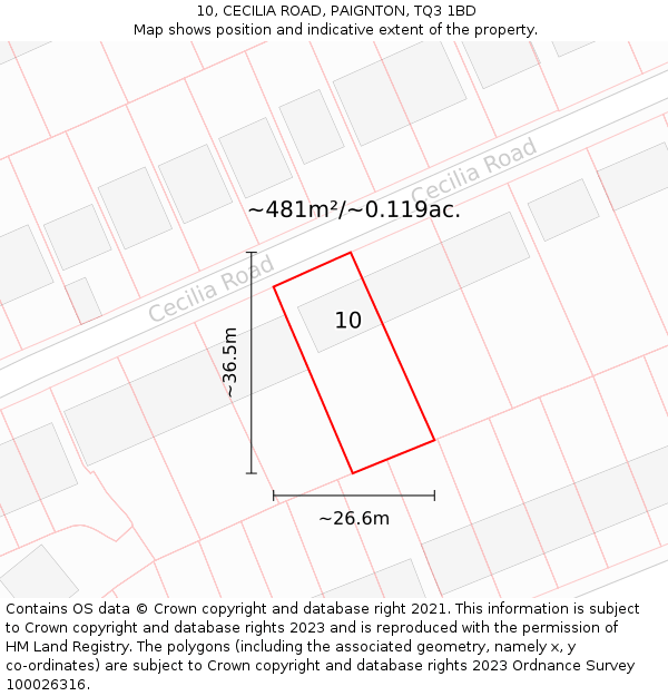 10, CECILIA ROAD, PAIGNTON, TQ3 1BD: Plot and title map