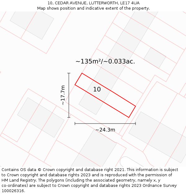 10, CEDAR AVENUE, LUTTERWORTH, LE17 4UA: Plot and title map