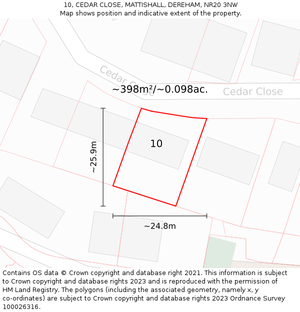 10, CEDAR CLOSE, MATTISHALL, DEREHAM, NR20 3NW: Plot and title map