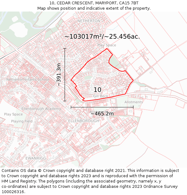 10, CEDAR CRESCENT, MARYPORT, CA15 7BT: Plot and title map