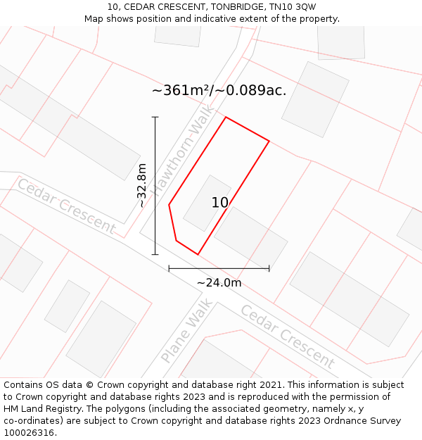 10, CEDAR CRESCENT, TONBRIDGE, TN10 3QW: Plot and title map