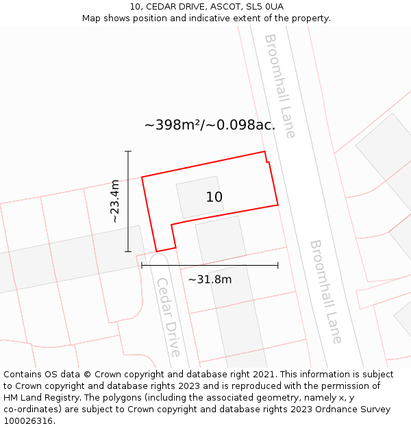 10, CEDAR DRIVE, ASCOT, SL5 0UA: Plot and title map