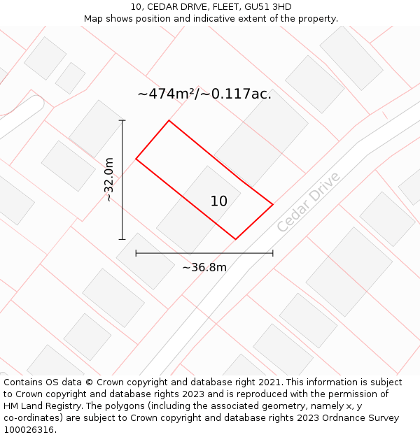 10, CEDAR DRIVE, FLEET, GU51 3HD: Plot and title map