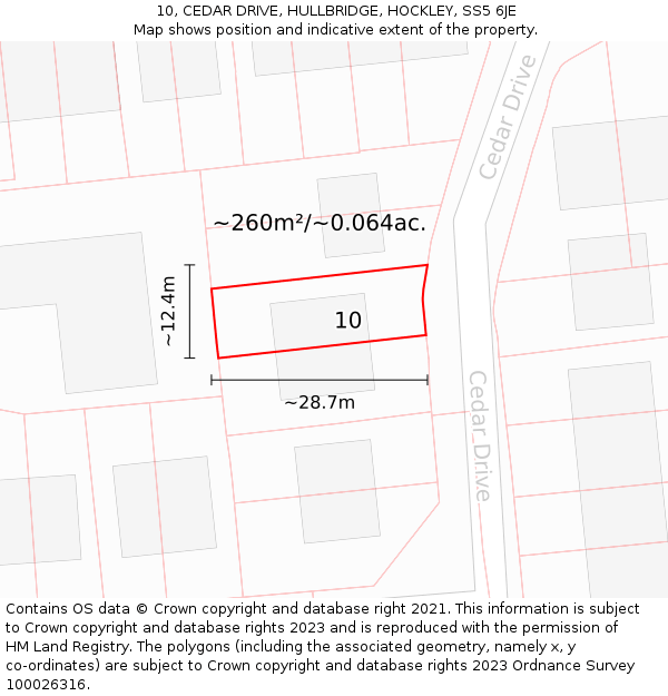 10, CEDAR DRIVE, HULLBRIDGE, HOCKLEY, SS5 6JE: Plot and title map