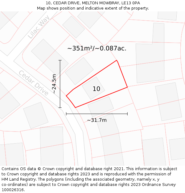 10, CEDAR DRIVE, MELTON MOWBRAY, LE13 0PA: Plot and title map