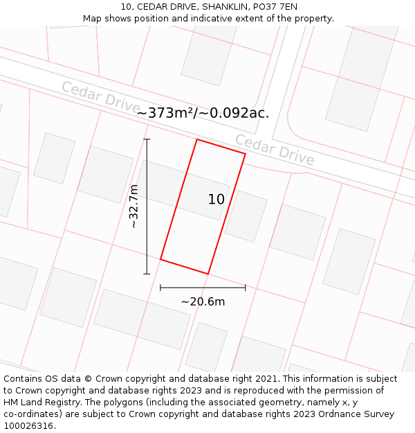 10, CEDAR DRIVE, SHANKLIN, PO37 7EN: Plot and title map