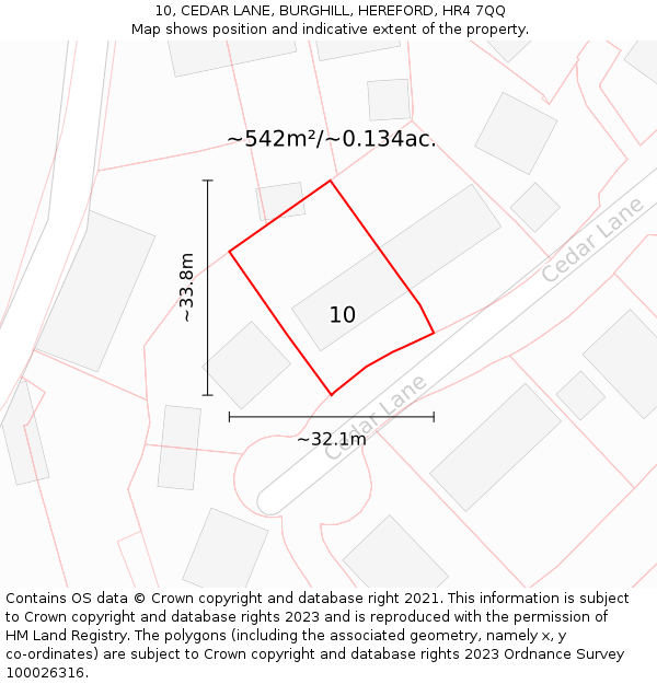10, CEDAR LANE, BURGHILL, HEREFORD, HR4 7QQ: Plot and title map