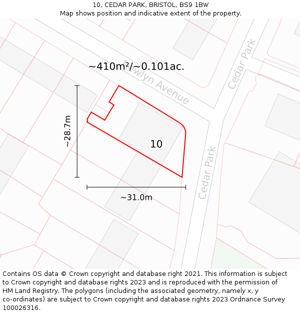 10, CEDAR PARK, BRISTOL, BS9 1BW: Plot and title map