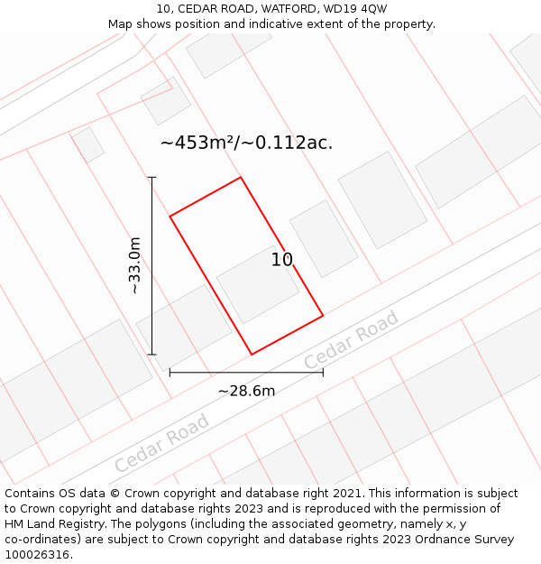 10, CEDAR ROAD, WATFORD, WD19 4QW: Plot and title map