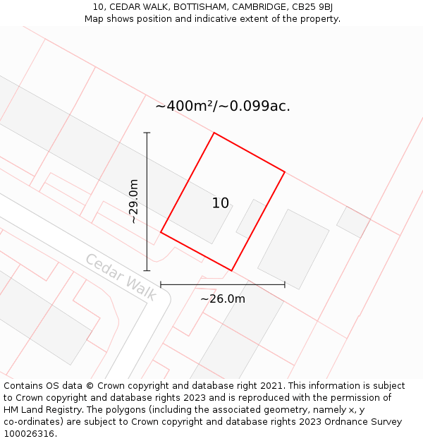 10, CEDAR WALK, BOTTISHAM, CAMBRIDGE, CB25 9BJ: Plot and title map