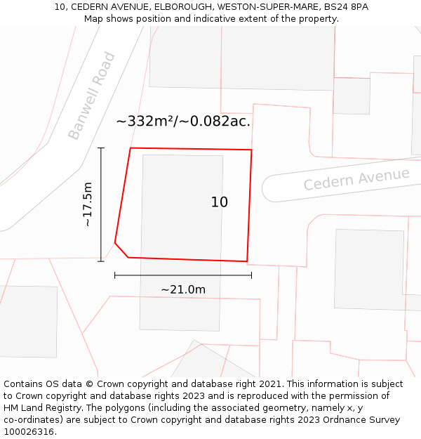 10, CEDERN AVENUE, ELBOROUGH, WESTON-SUPER-MARE, BS24 8PA: Plot and title map