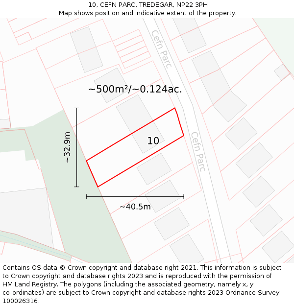 10, CEFN PARC, TREDEGAR, NP22 3PH: Plot and title map