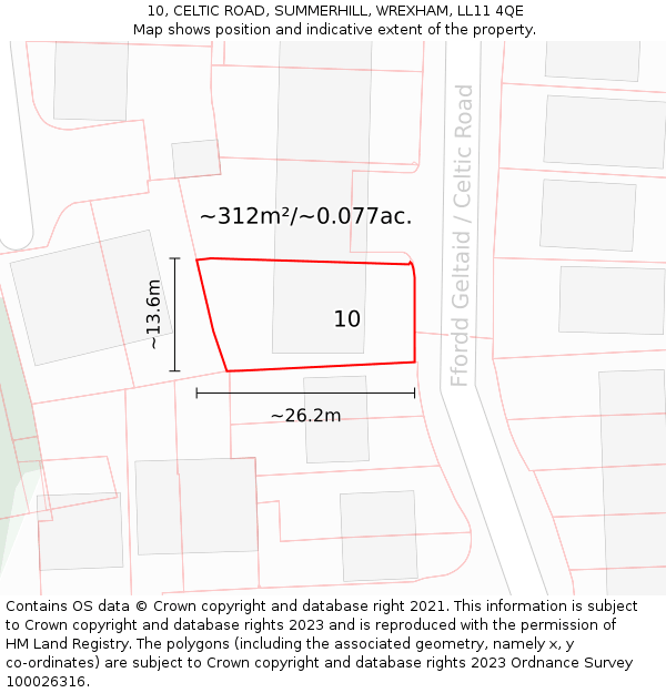 10, CELTIC ROAD, SUMMERHILL, WREXHAM, LL11 4QE: Plot and title map