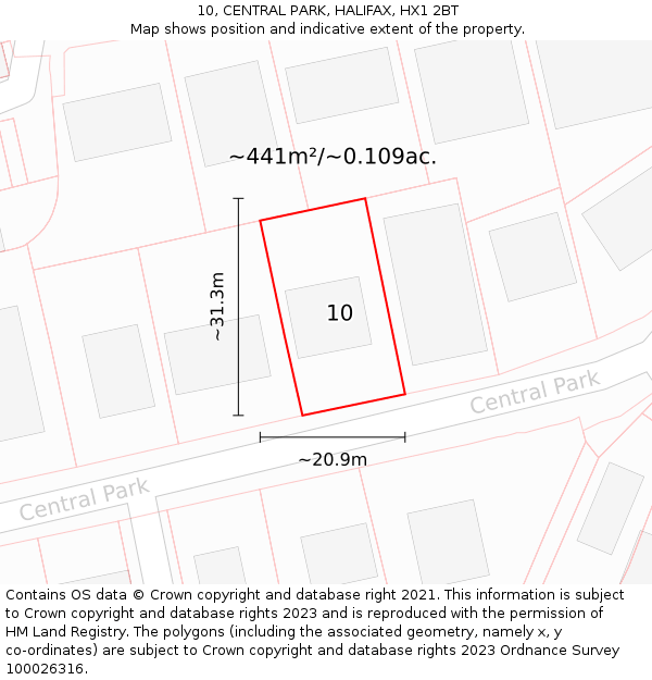 10, CENTRAL PARK, HALIFAX, HX1 2BT: Plot and title map