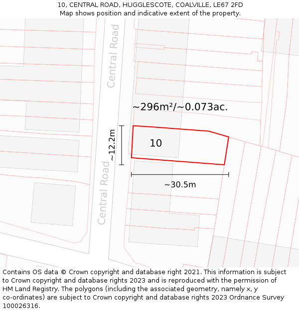 10, CENTRAL ROAD, HUGGLESCOTE, COALVILLE, LE67 2FD: Plot and title map