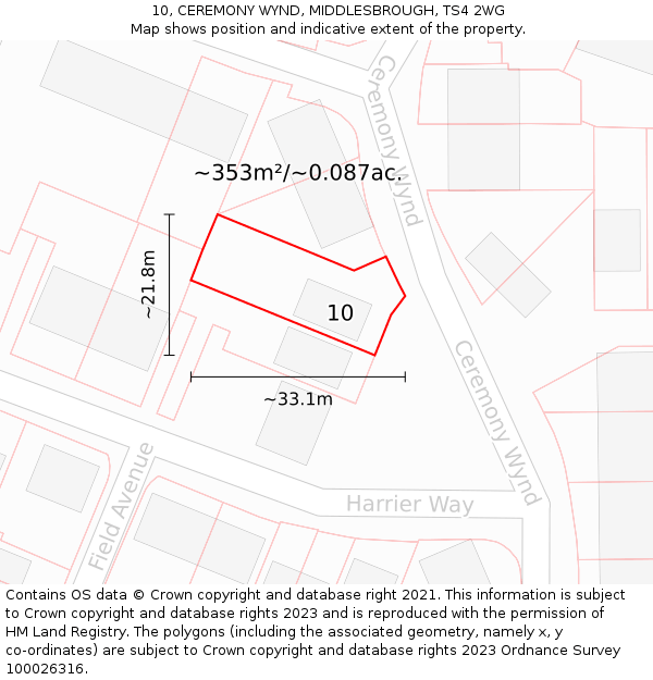 10, CEREMONY WYND, MIDDLESBROUGH, TS4 2WG: Plot and title map