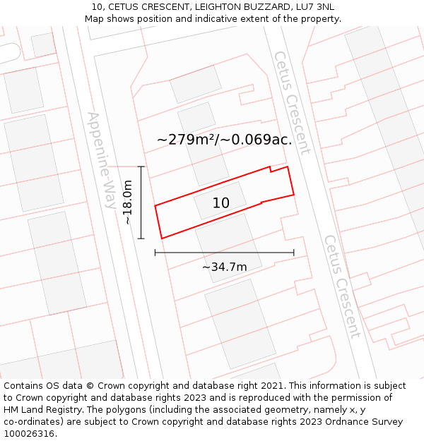 10, CETUS CRESCENT, LEIGHTON BUZZARD, LU7 3NL: Plot and title map
