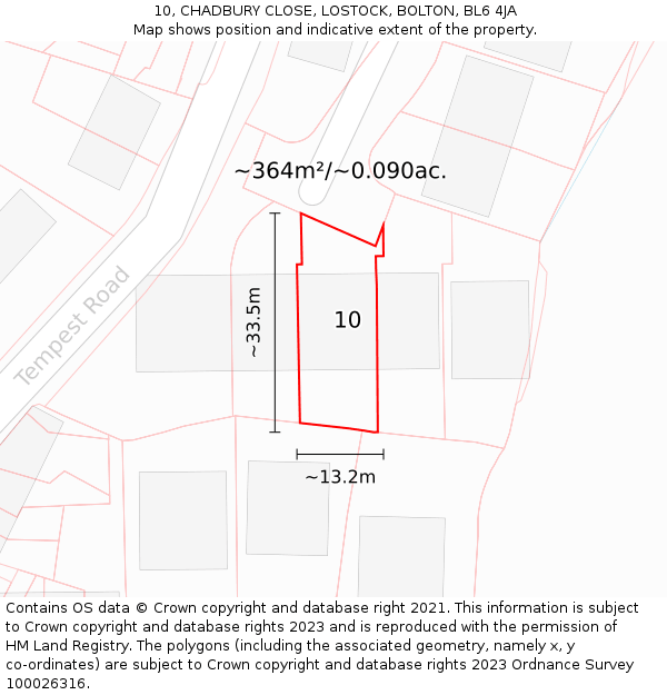 10, CHADBURY CLOSE, LOSTOCK, BOLTON, BL6 4JA: Plot and title map