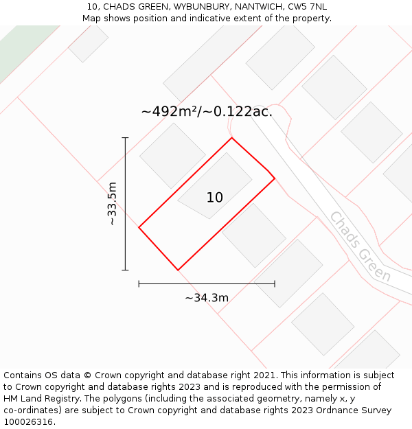 10, CHADS GREEN, WYBUNBURY, NANTWICH, CW5 7NL: Plot and title map
