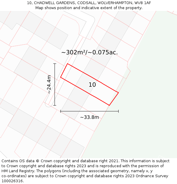 10, CHADWELL GARDENS, CODSALL, WOLVERHAMPTON, WV8 1AF: Plot and title map