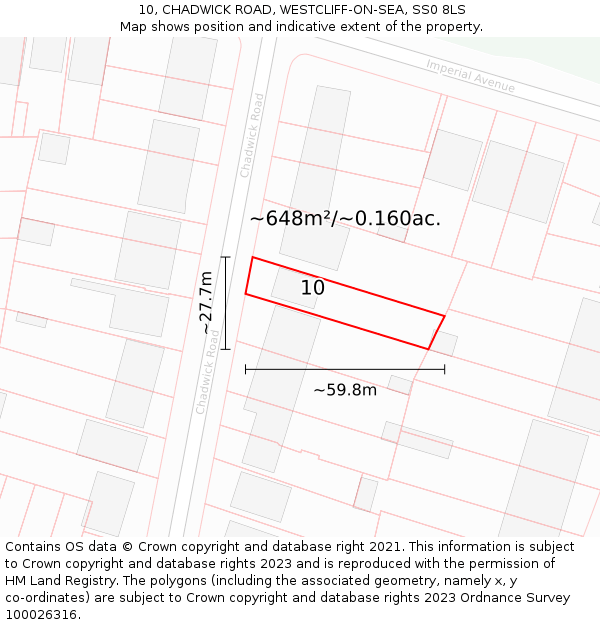 10, CHADWICK ROAD, WESTCLIFF-ON-SEA, SS0 8LS: Plot and title map