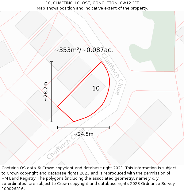 10, CHAFFINCH CLOSE, CONGLETON, CW12 3FE: Plot and title map