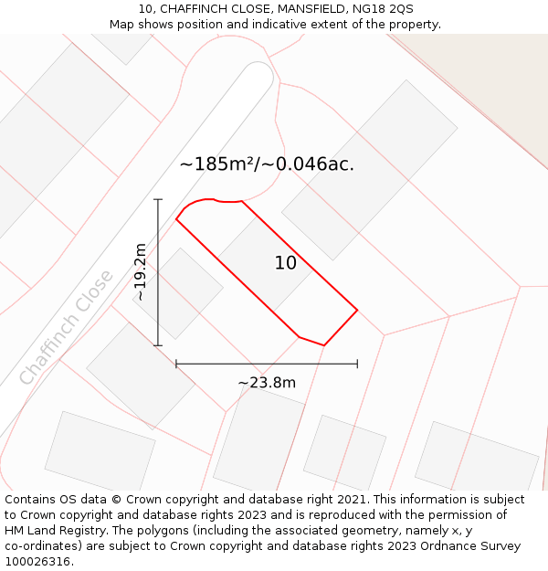 10, CHAFFINCH CLOSE, MANSFIELD, NG18 2QS: Plot and title map